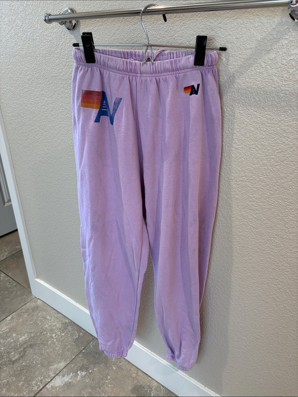 Lavender women’s Sweatpants with Rainbow AV Logo